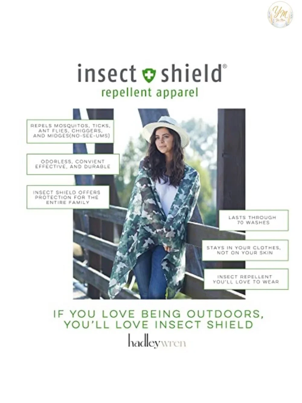 Lightweight Insect Shield Scarf 80% Polyester 20% Cotton Summer Travel